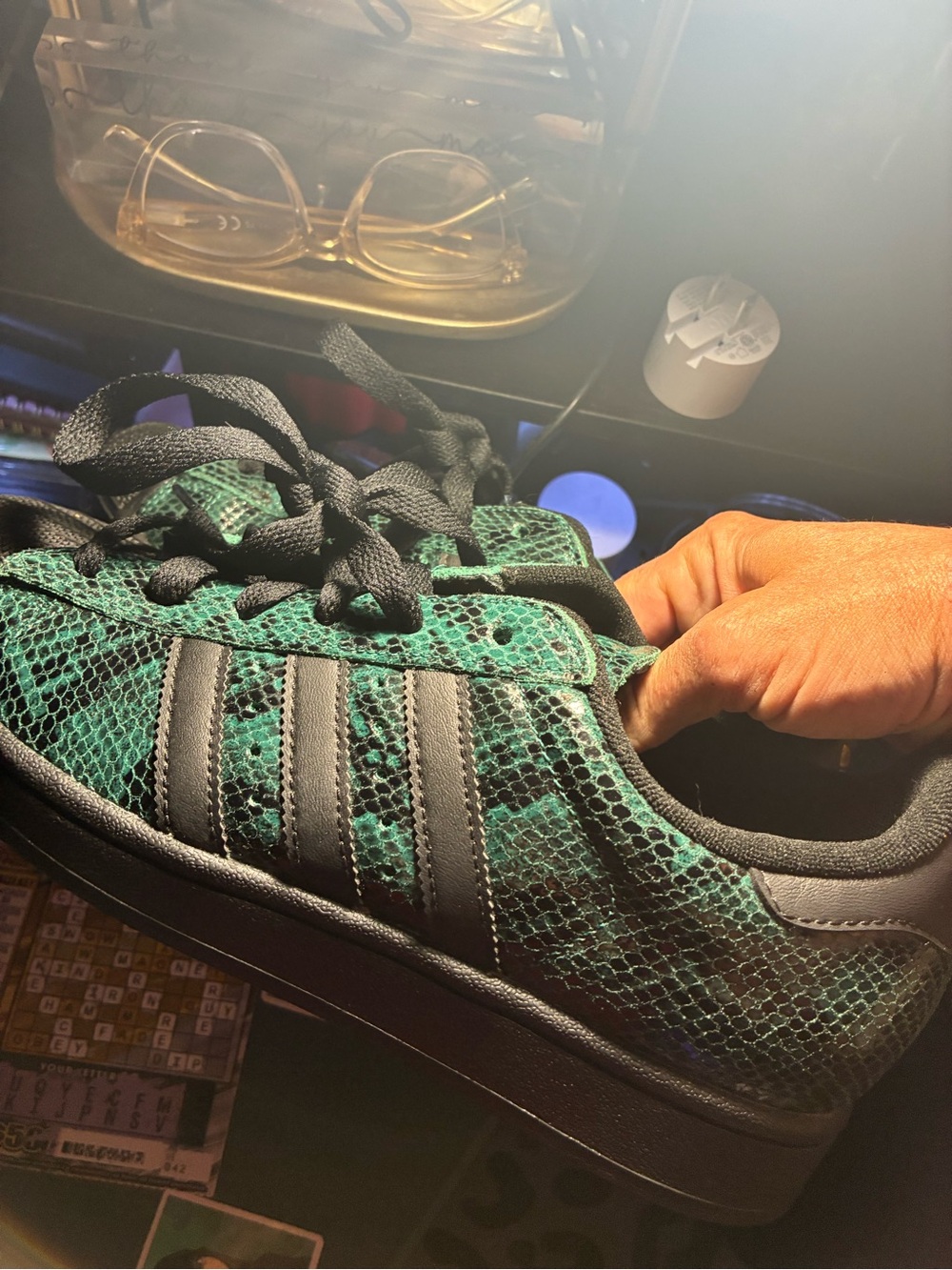 Adidas Superstar II Green Snakeskin Women’s 7.5 JP8159 Black Gold Sneakers